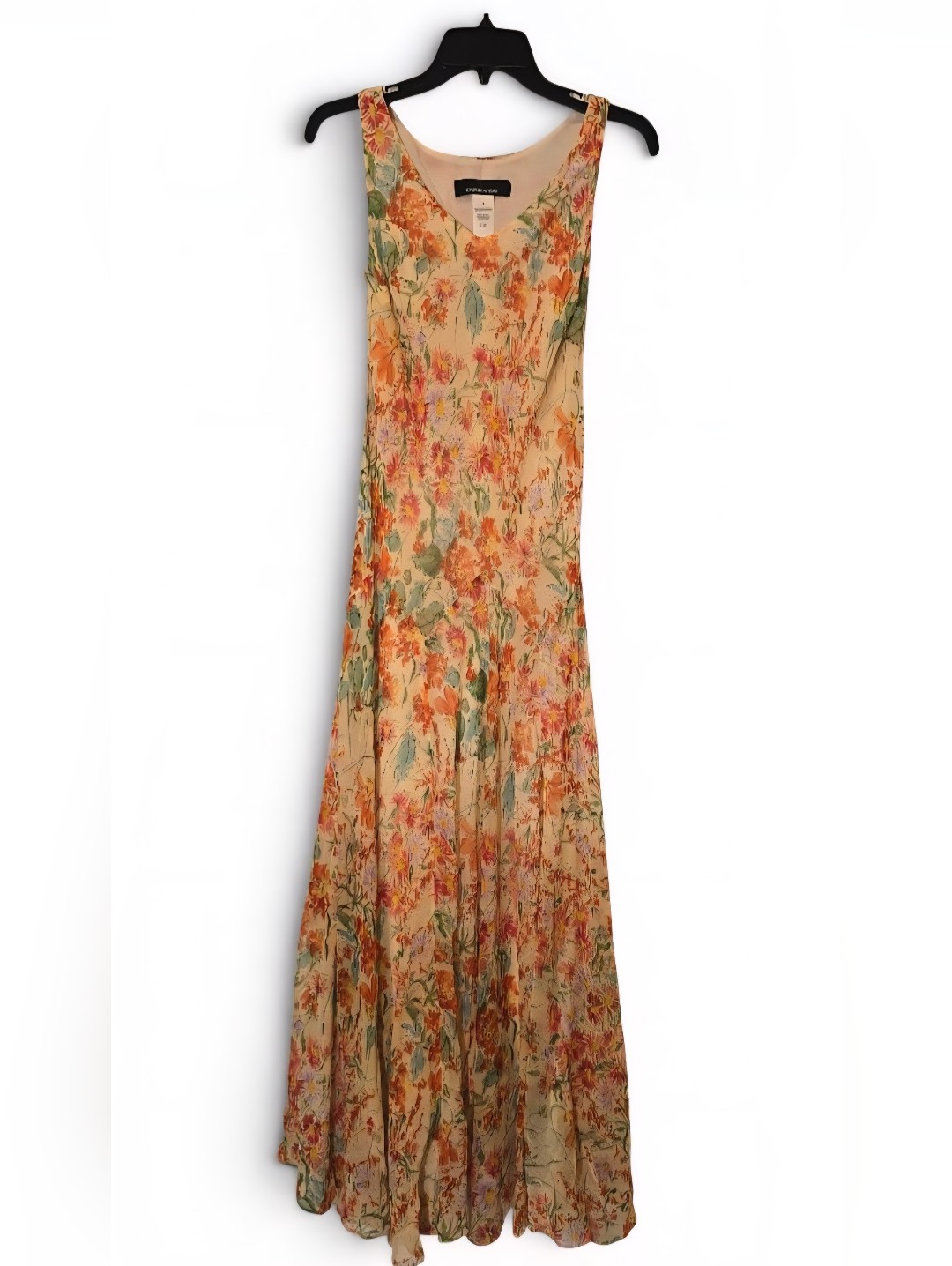 Jones New York Cream Maxi Dress With Orange & Green Floral Print